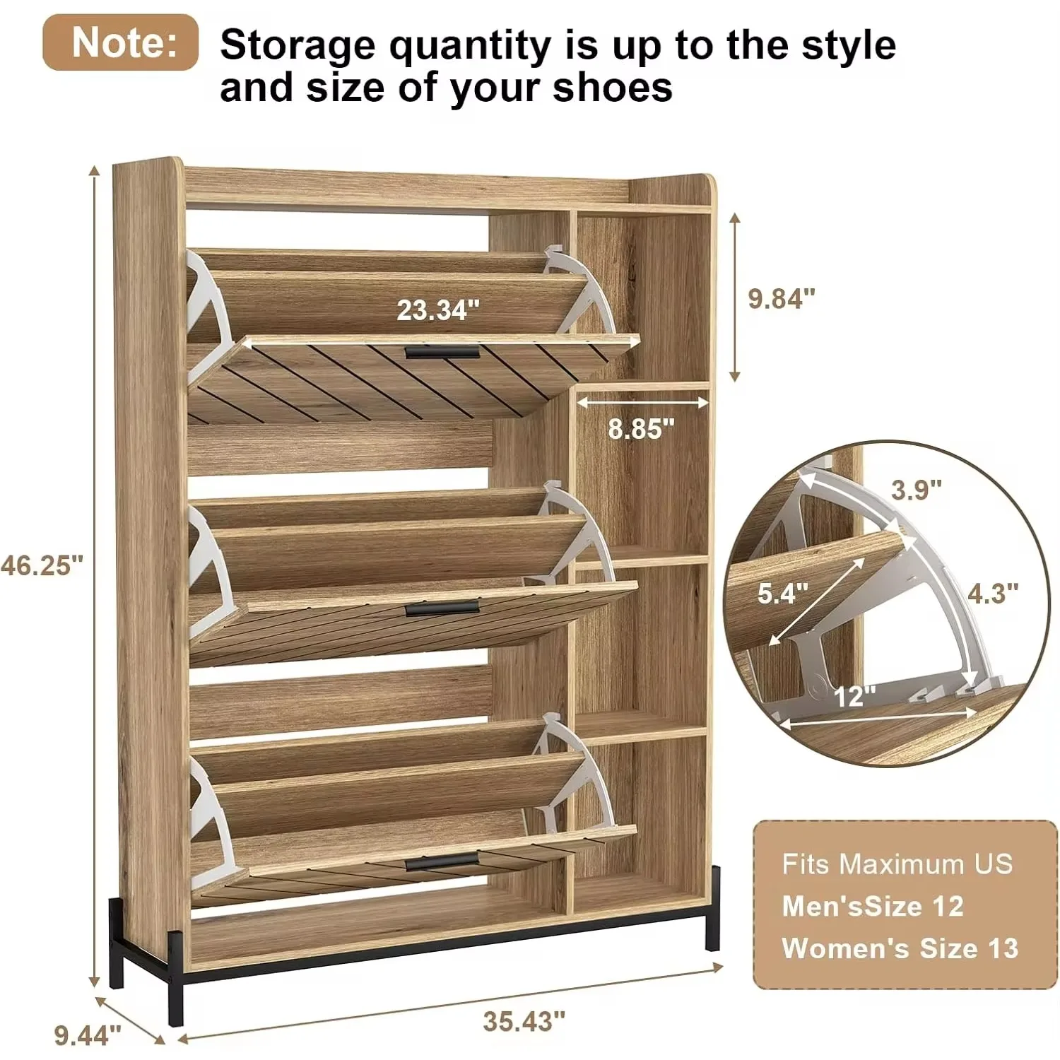 Large Shoe Cabinet for Entryway,Hidden Shoe Storage Cabinet with 3 Flip Drawers and 4 Cubby Shelf,Freestanding Shoe Rack Cabinet