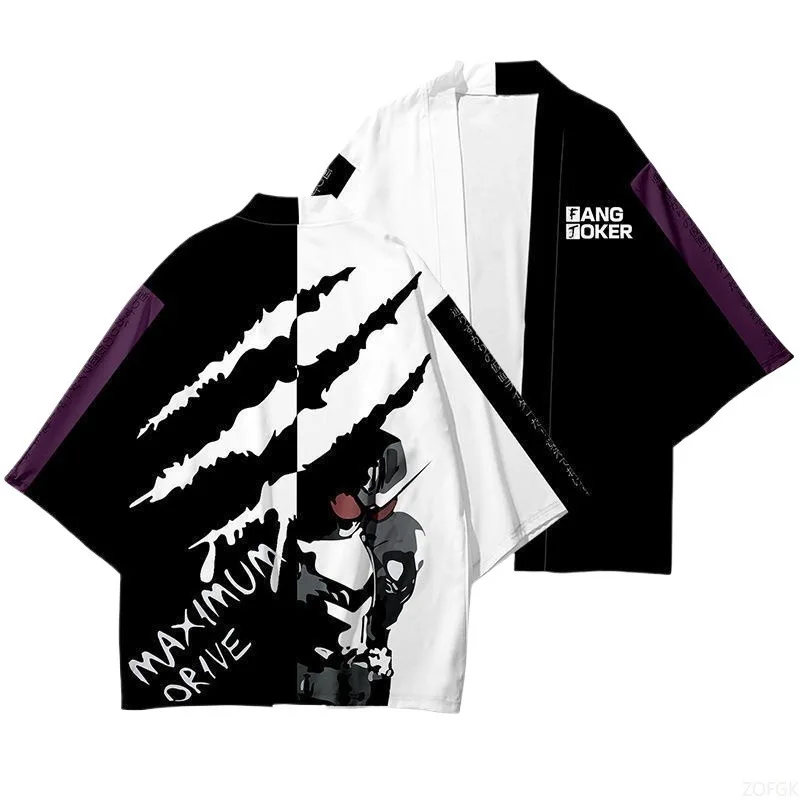 Ukiyo-e النمط الصيني كرين التنين سبعة ركن كم ريشة المنسوجة عباءة كيمونو رداء ثلاثية الأبعاد مطبوعة سترة علوية #4