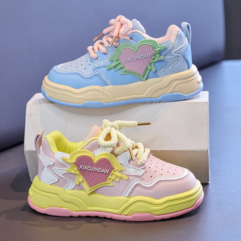 

Girls' Sports Shoes 2025 Autumn/Winter New Leather Single Shoes Two-tone Color, Versatile and Casual White Sneakers for Girls