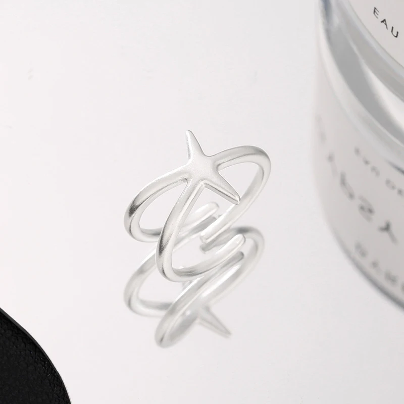 

PANJBJ 925 Sterling Silver Starfish Line Ring For Women Hip Hop Frosting Ins Asymmetric Hollow Out Jewelry Gift Dropshipping