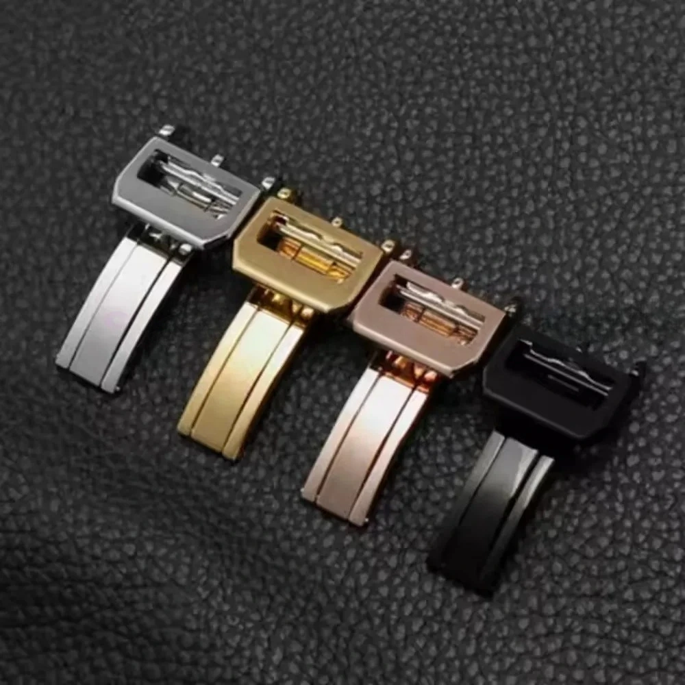 Fivela de implantação de aço inoxidável 316l para iwc piloto mark portugieser pulseira de couro de borracha ouro rosa fecho dobrável 18mm
