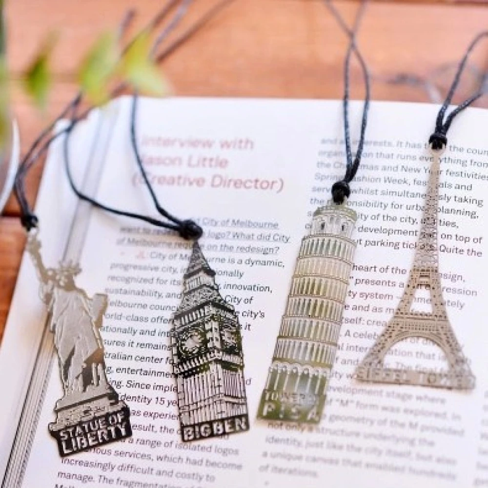1/4pcs construction series metal hollow bookmark, Leaning Tower of Pisa Big Ben  Eiffel Tower Statue of Liberty marker page