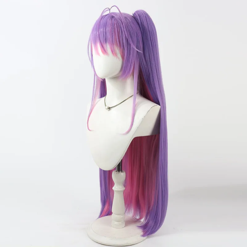 Tokoyami Towa Cosplay Wig Vtuber Purple Pink Long 80cm Synthetic Hair Heat Resistant Halloween Role Play Party Carnival +Wig Cap view 4