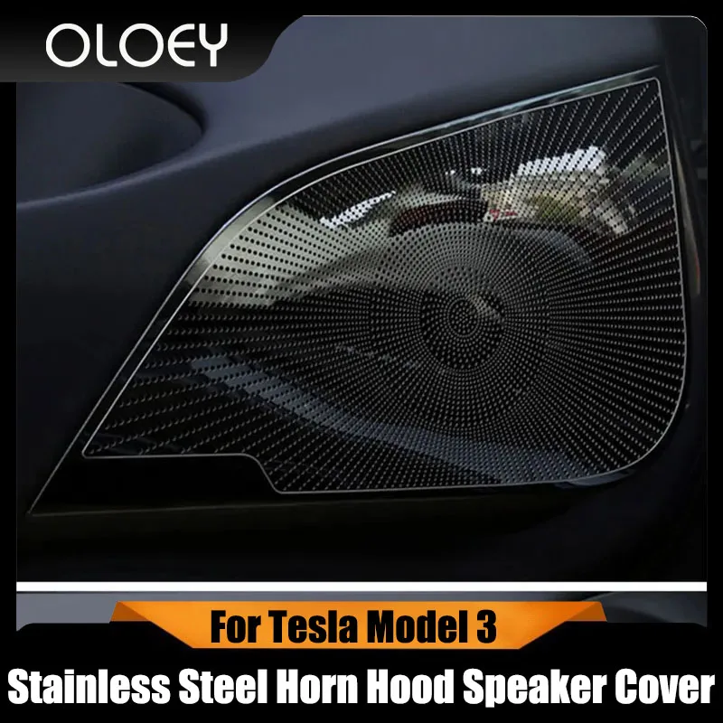 

For Tesla Model 3 2016-2023 Stainless Steel Horn Hood Speaker Cover Decorative Sequins .