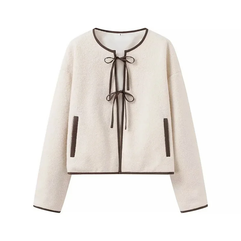 Casual Loose round Ne  Knot Belt Faionable Transoceanic Women's Outerwear ort Sle Other 00% Material