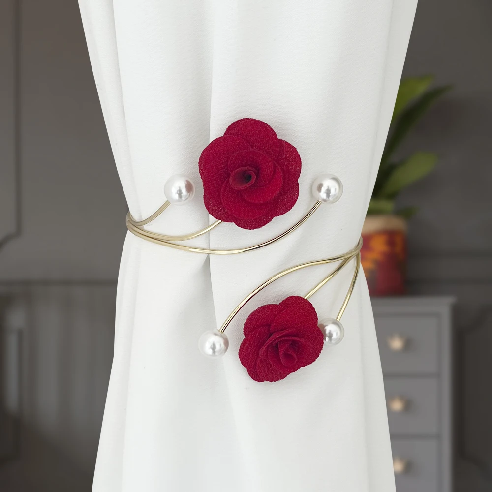 1PC Rose-Shaped Curtain Holdbacks, Metal Curtain Clips, Floral Tiebacks for All Curtain Types - Decorative Drapery Accessories