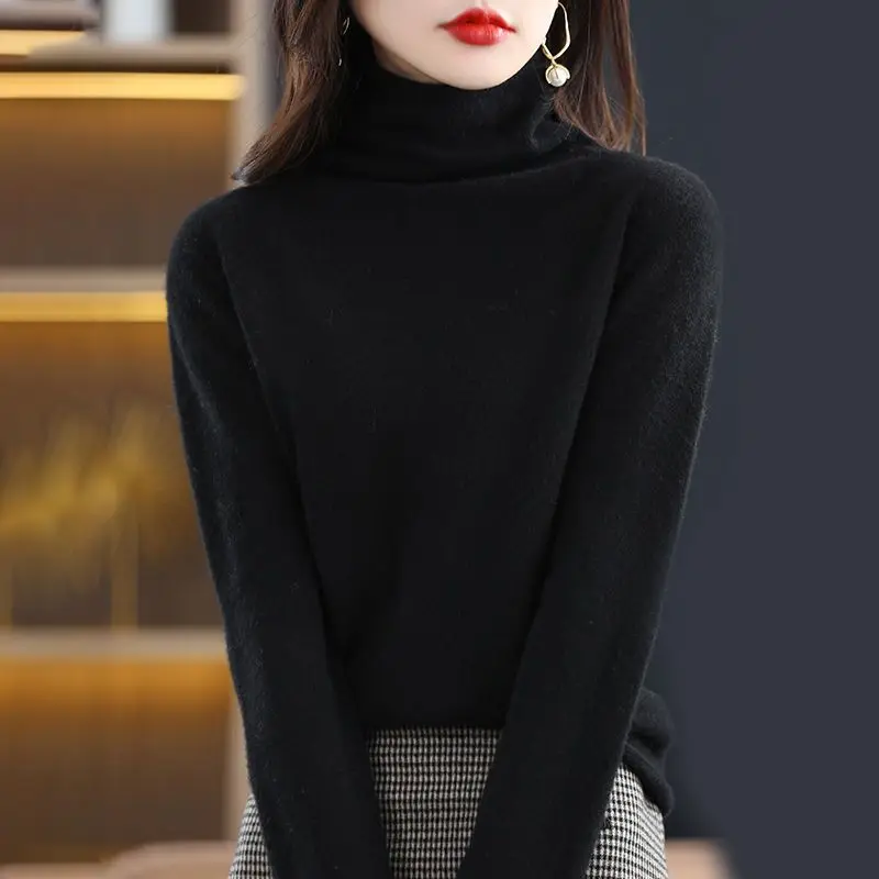 Fall Winter Elegant Turtleneck Soft Basic Knitwear Women Casual Solid Long Sleeve All Match Pullovers Knitted Sweater Top Female