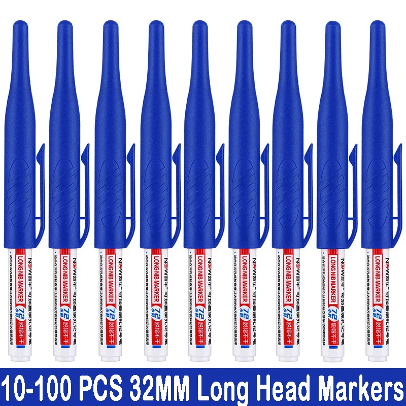 

10/100 PCS 32mm Deep Hole Long Nib Head Markers For Metal Perforating Pen Waterproof Woodworking Art Supplies Stationery