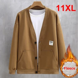 Autumn Winter Fleece Jacket Men V-neck Baseball Jacket Plus Size 10XL 11XL Fashion Casual Solid Color Coat Male