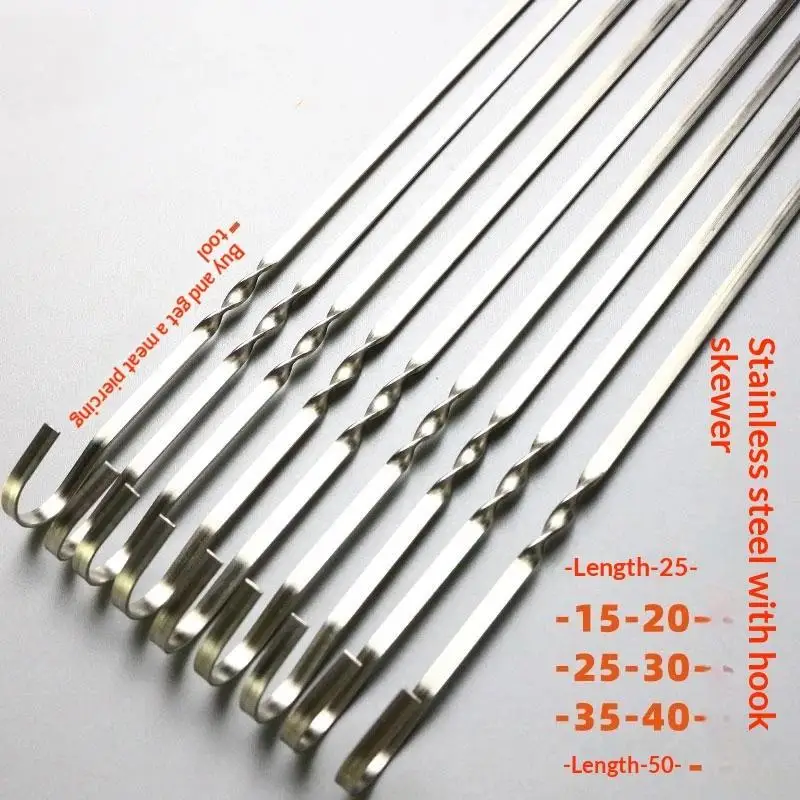 40cm Wide Flat BBQ Skewers Rustproof Stainless Steel Barbecue Sticks for Outdoor Picnic Camping Grilling