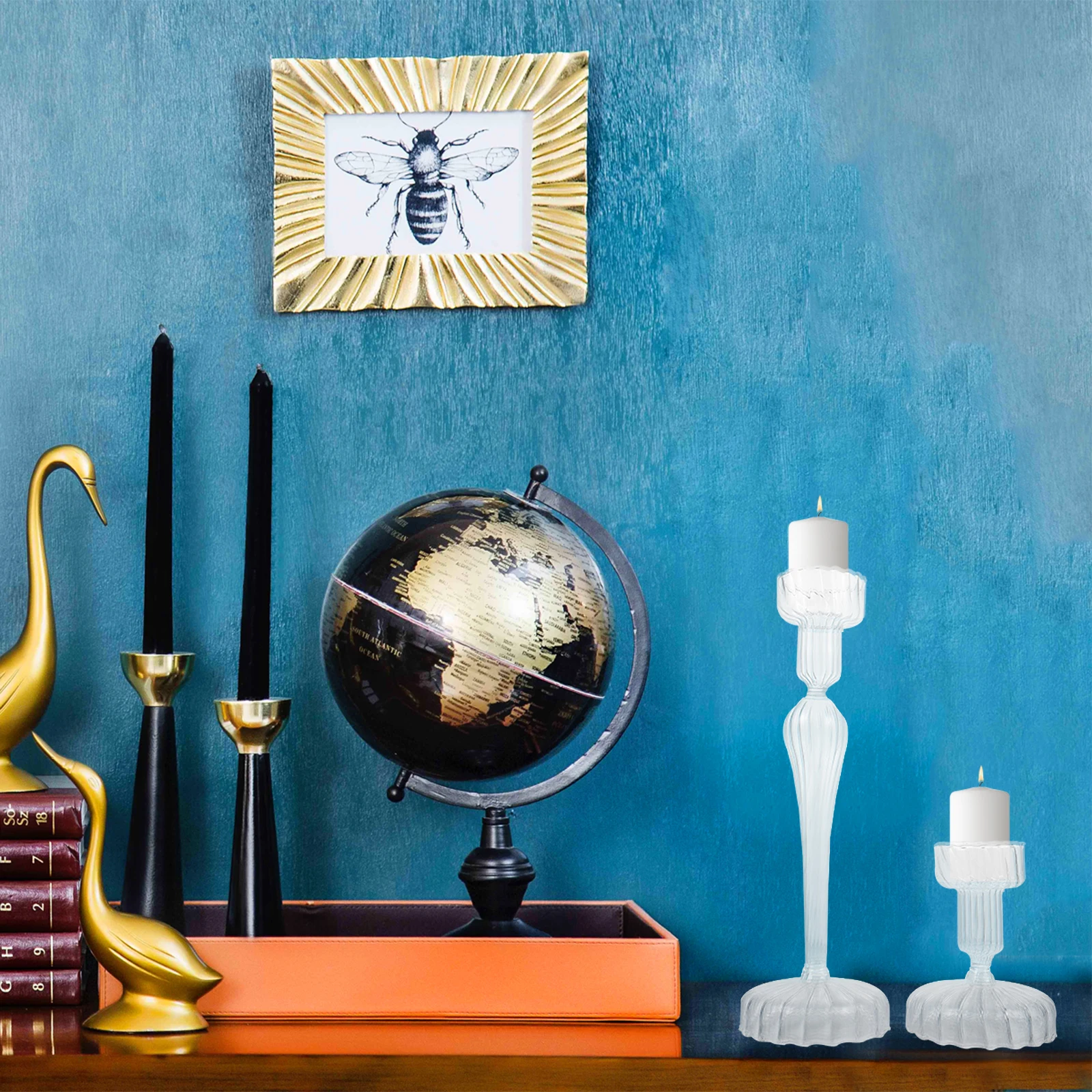 

2Pcs Striped Glass Candlestick Elegant Home Decor Holder for Dining Room Living Room Bedroom Centerpiece Decoration