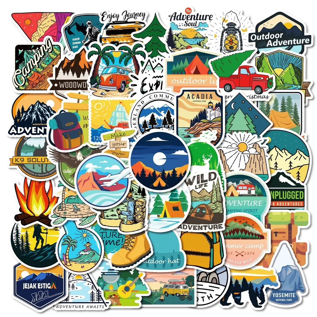 

50-Pack Camping Waterproof Stickers (PP Material) | Cross-Border DIY Decor for Luggage, Phone Covers & Fridge AnimeWorlds Store