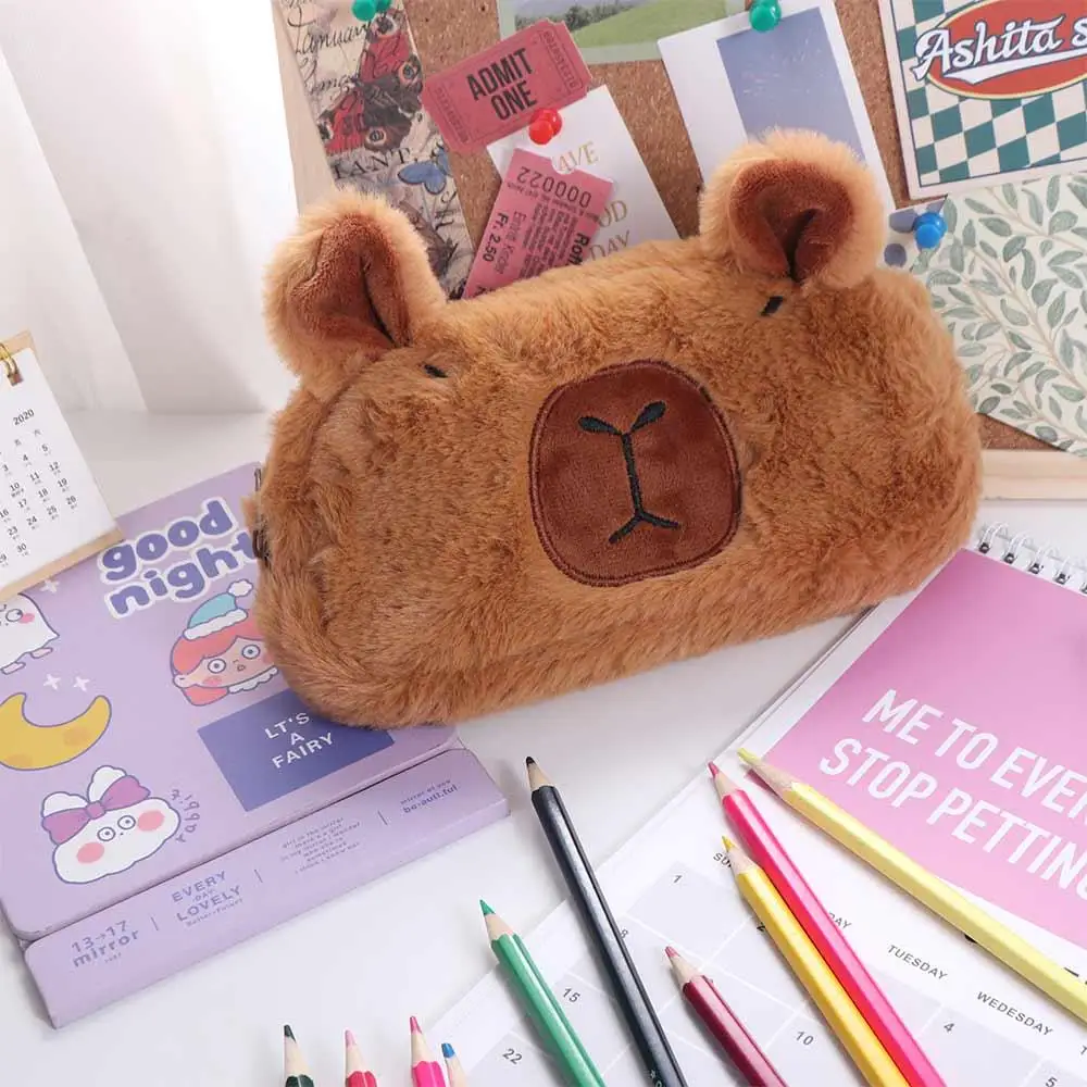 Plush Doll Capybara Plush Pen Bag Capibala Soft Cartoon Capybara Pen Stuffed Cute Capibara Plush Pencil Pouch Stationery