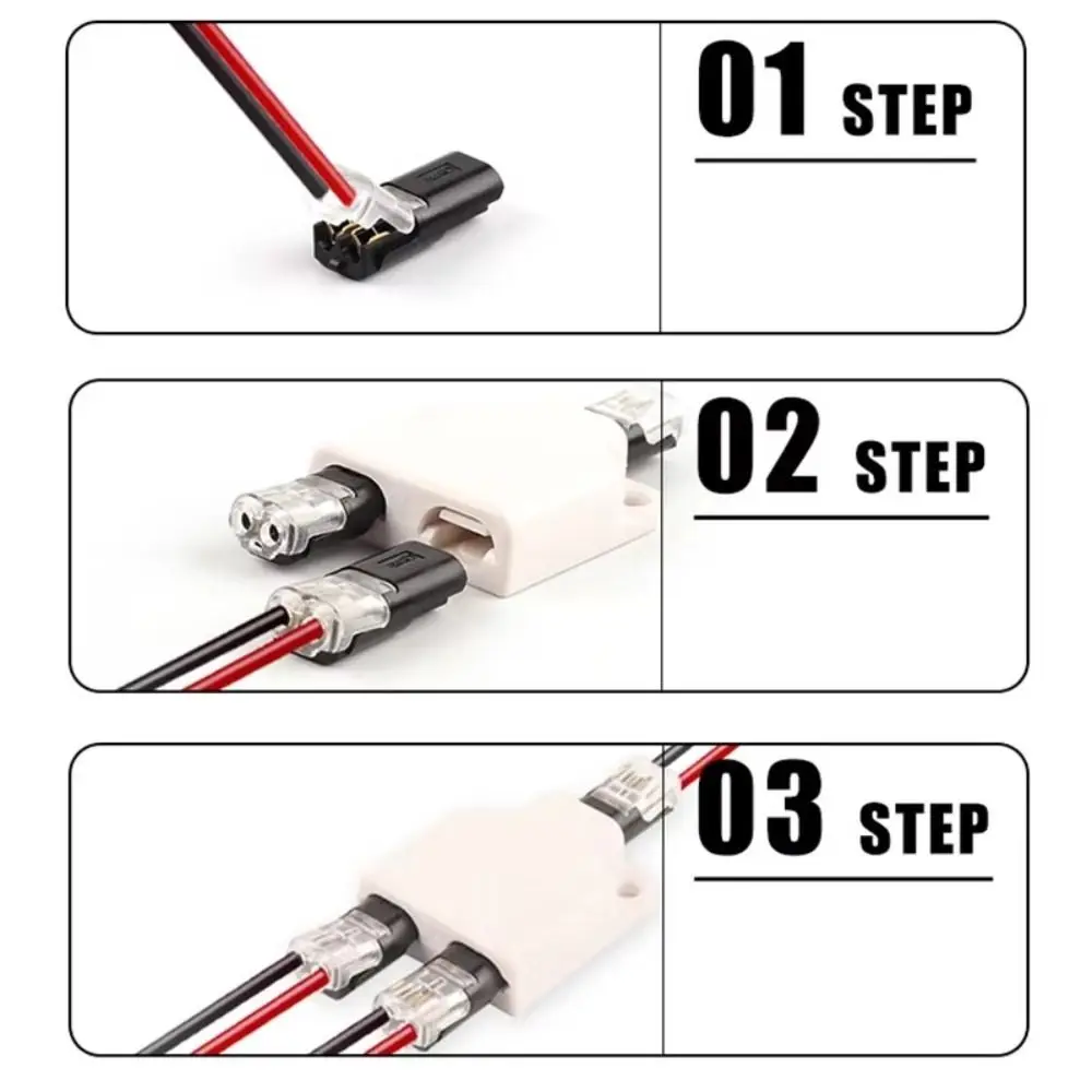 New 18~22AWG Wire Splitter Connector 2P Pluggable Quick Splice Terminals LED Connectors
