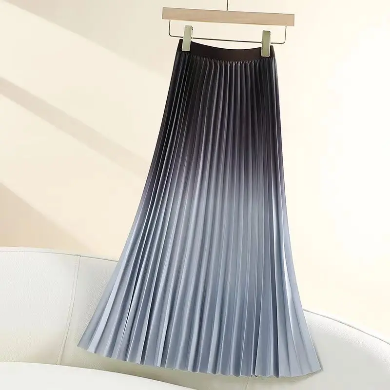 กระโปรงพลีทยาวไล่เฉดสีสำหรับผู้หญิง เอวยางยืดสูง ผูกเชือก ลายมัดย้อม เหมาะสำหรับงานเต้นรำ ปาร์ตี้ กระโปรงยาวคลุมเท้า สำหรับฤดูใบไม้ผลิ ฤดูร้อน ฤดูใบไม้ร่วง