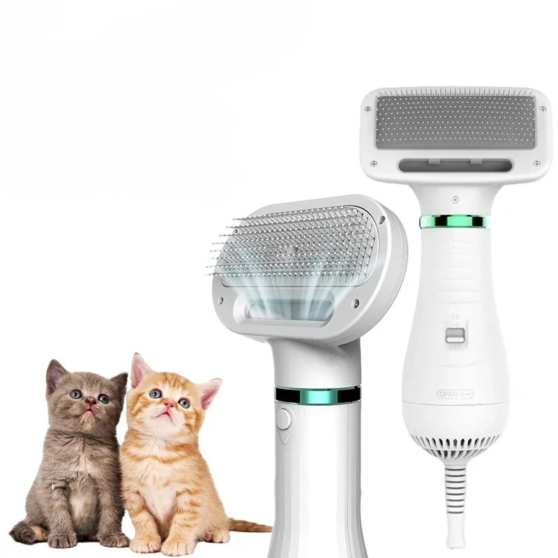 Pet Hair Dryer 2-In-1 Cat Dog Puppy Dryer Grooming And Care Low Noise Adjust Temperature Pet Brush For Long Short Dog Supplies