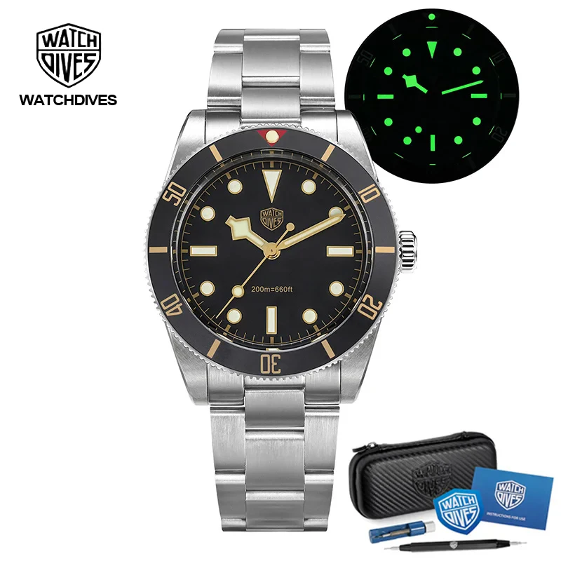 Watchdives BB54 Watch Sapphire Crystal 20ATM C3 BGW9 Super Luminous VH31 Quartz 316L Stainless Steel 37mm Vintage Watch WD7922