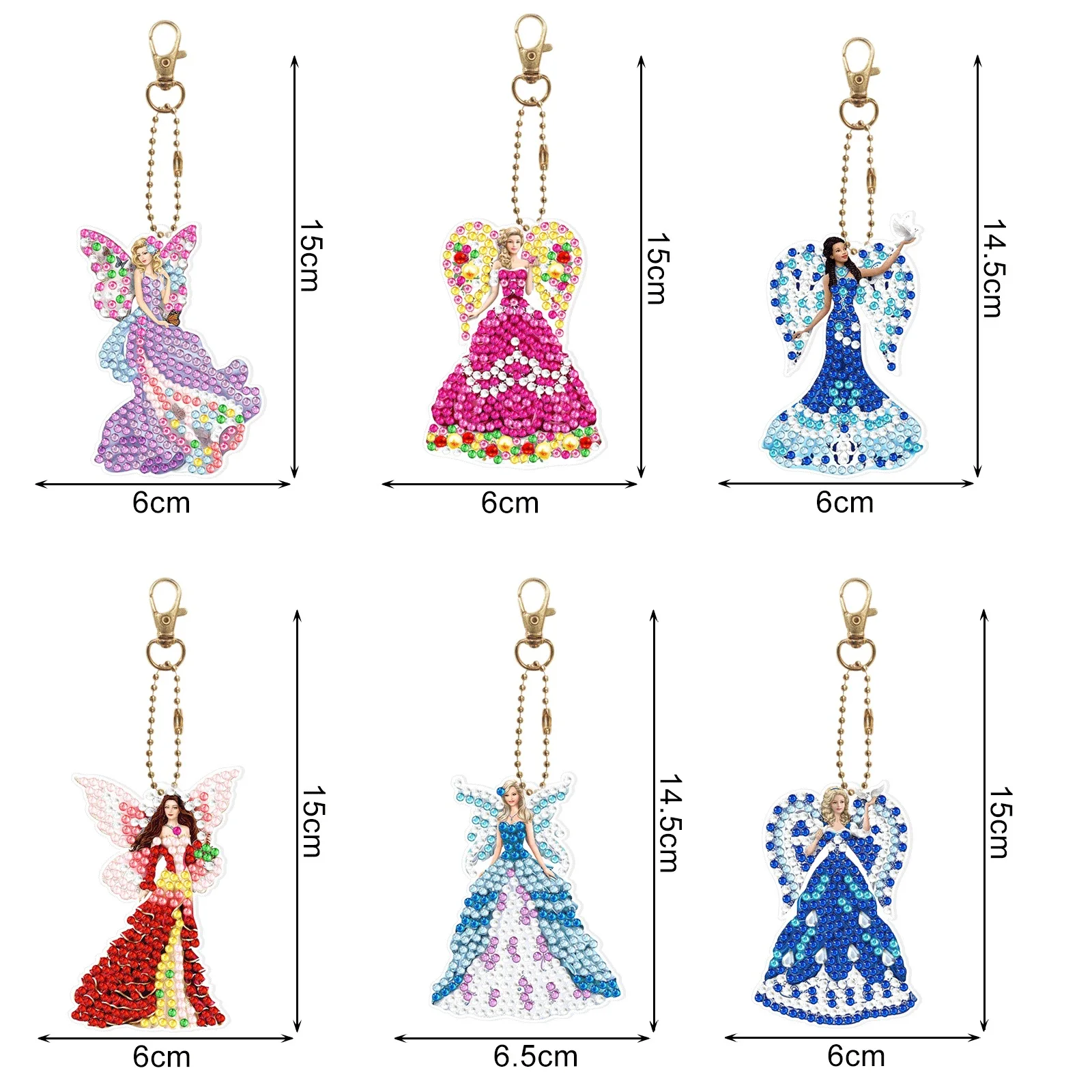 6Pcs Fairy Angel Princess DIY 5D Diamond Painting Keychain Kit Full Round Drill Bag Pendant Kids Handmade Craft Ornament Backpac