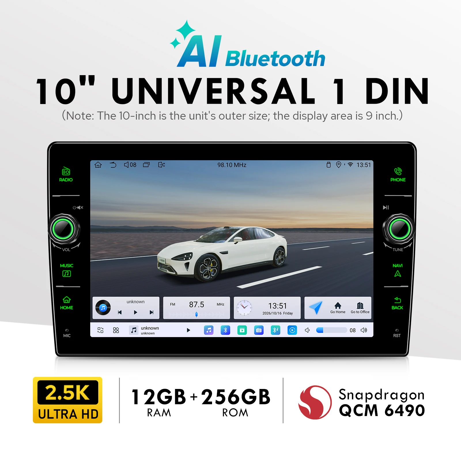 JOYING 10 Inch 2.5K Android Car Stereo 2560x1600 Wireless CarPlay Android Auto 12GB 256GB  Dual Knobs Universal Head Unit