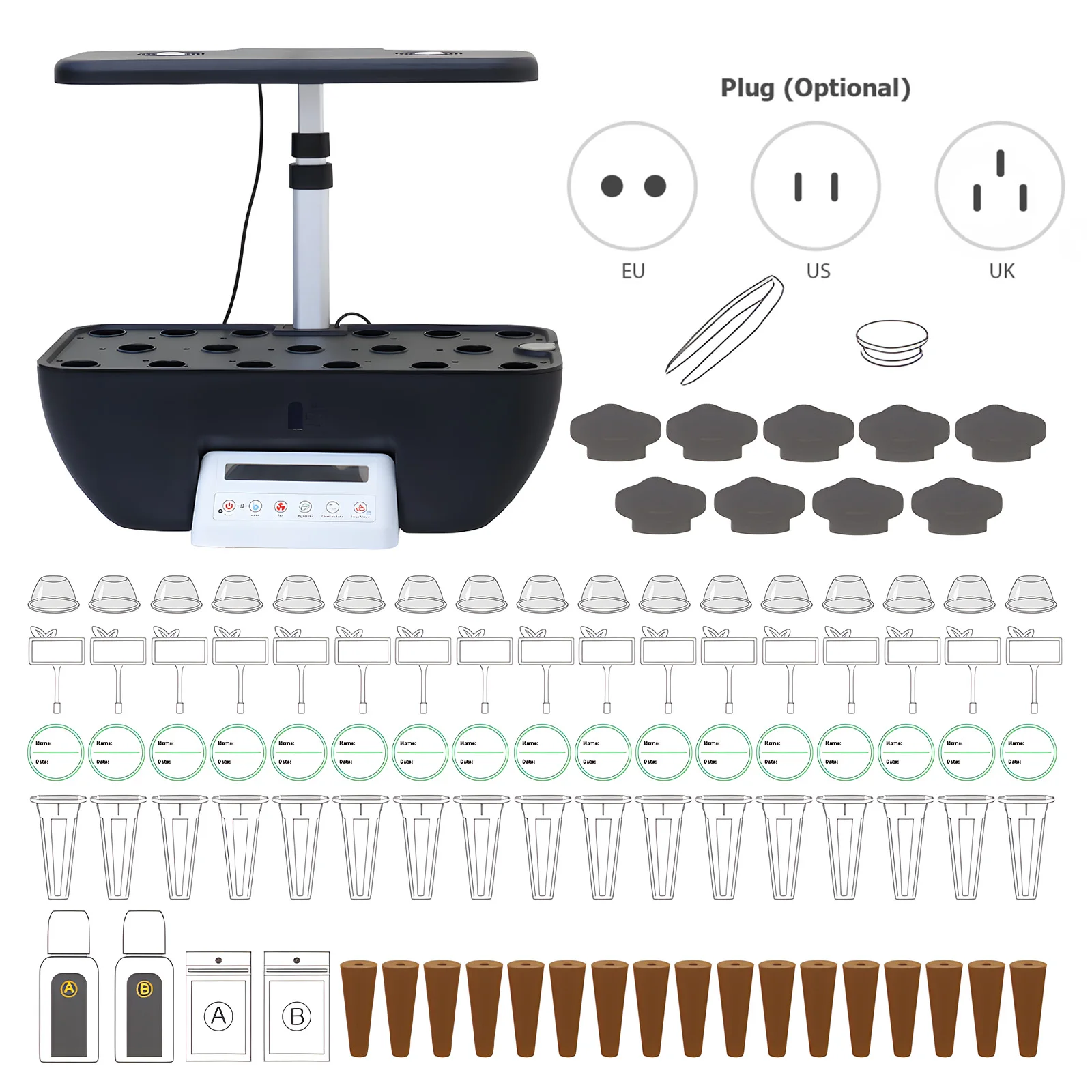 17 Pods Hydroponics Growing System Kit Full-Spectrum Built-in Fan Height Adjustable 2 Modes LCD Display Plant Germination Kit