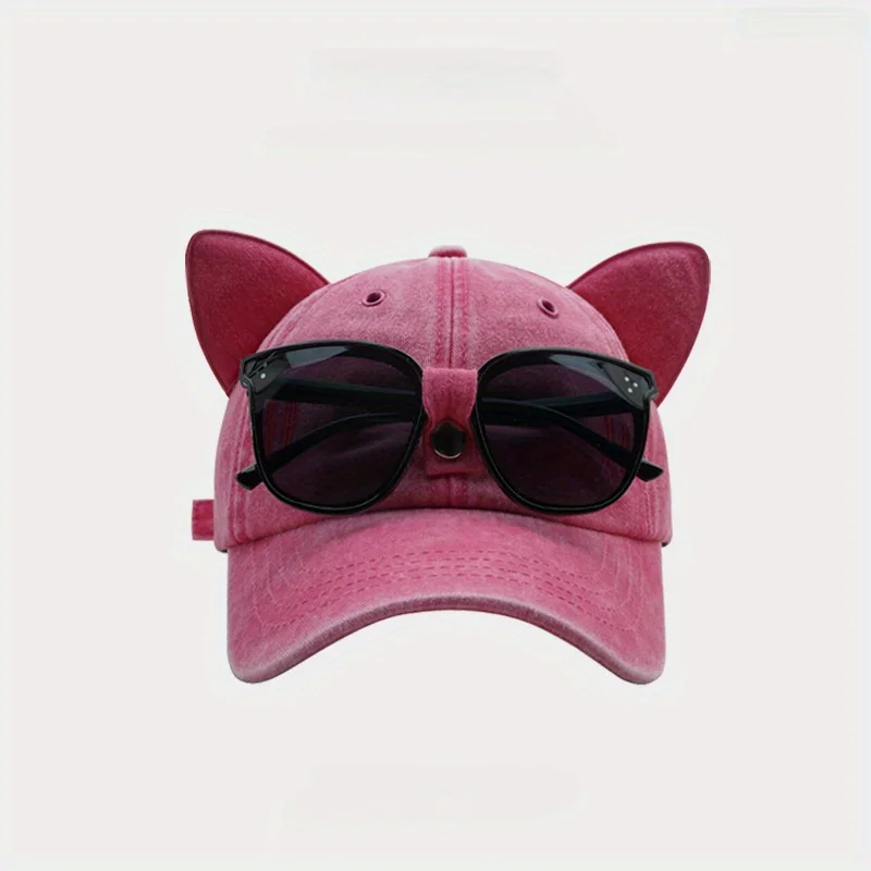 

Cat Ears Baseball Cap Aviator Sunglasses Breathable Adjustable Sun Protection Snapback Caps For Women Men Sports Hiking Dad Hat