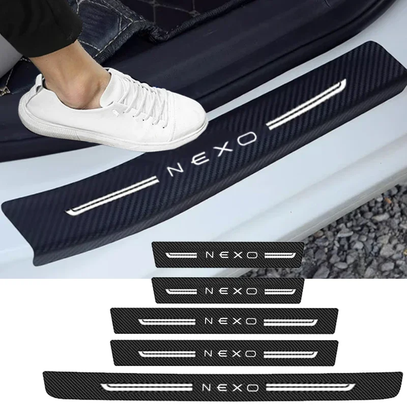 Carbon Fiber Car Door Threshold Protective Film For Hyundai NEXO Logo Anti-Scratch Stickers Rear Trunk Sill Waterproof Decals