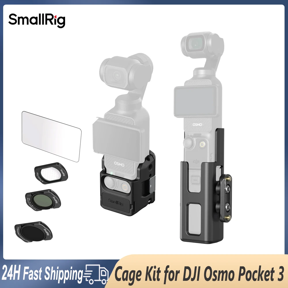 Smallrig Extended Cage Magnetic Quick Release Mount for DJI Osmo Pocket 3 with ND CPL Black Mist Filter Kit Tempered Glass Film