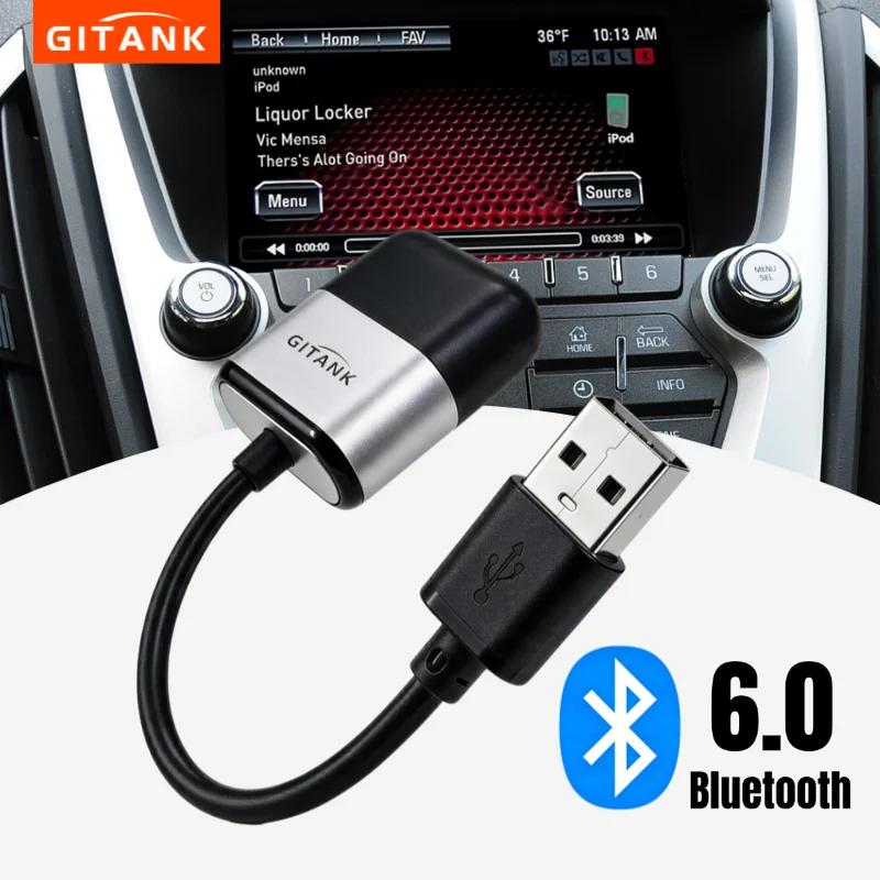 GITANK – adapter samochodowy USB Bluetooth 6.0, kompatybilny z markami GMC, Chevy, Honda, Infiniti, Nissan, Toyota, Lexus, umożliwiający odtwarzanie muzyki z urządzeń iPod.