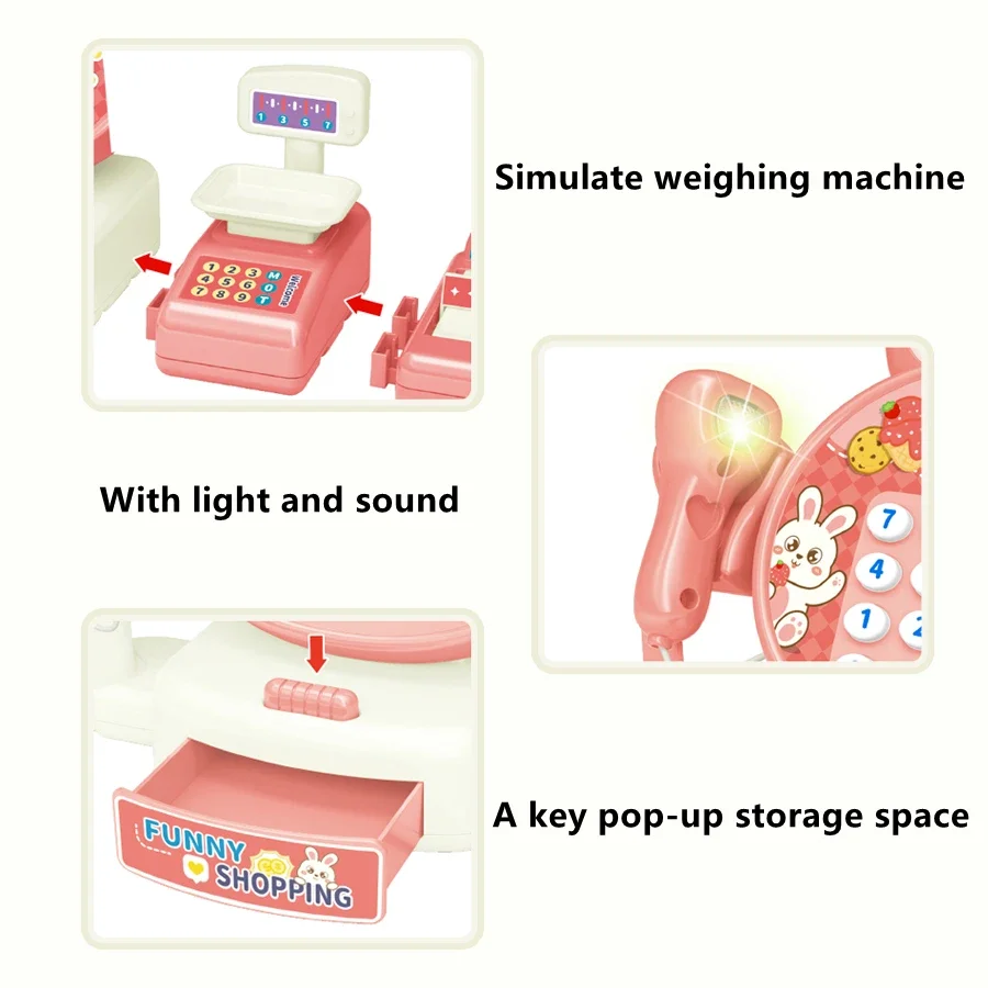 ماكينة تسجيل المدفوعات النقدية للأطفال محاكاة سوبر ماركت ماكينة تسجيل المدفوعات النقدية الكرتون الأرنب التسوق فتاة الكمبيوتر لعب للأطفال هدية الكريسماس