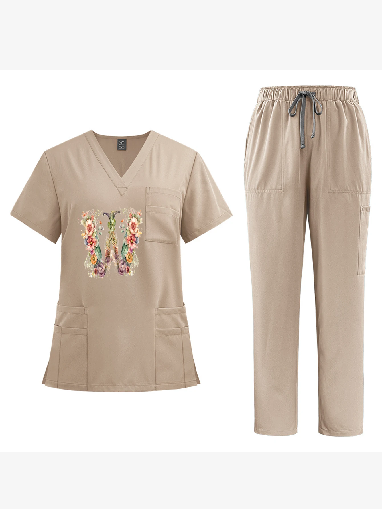 Exclusive Print Unisex V-Neck Short-Sleeve Workwear Hospital Nurse Set Breathable Wrinkle-Resistant Medical Overalls