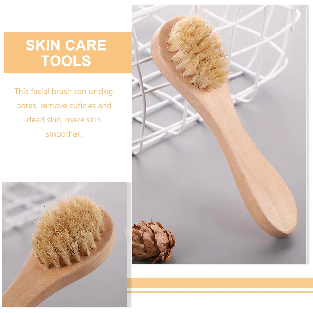 Brosse nettoyante pour le visage en bois, 5 pièces, huile nettoyante pour un lavage doux des pores en profondeur, Hemu Miss