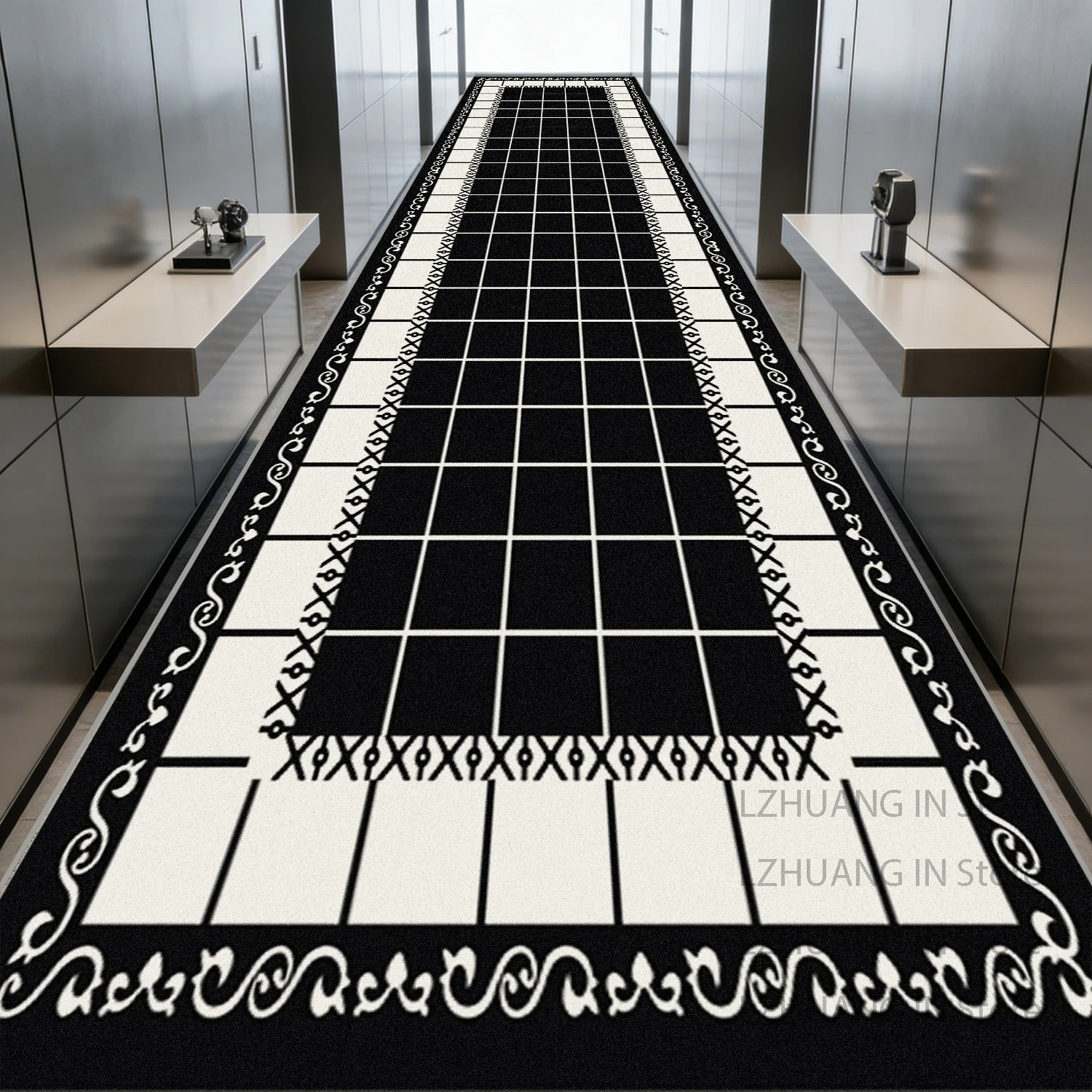 Modern Minimalist Geometric Style Long Corridor Rug Easy Clean Non-slip Soft Doorway Carpet Foldable Lint-free Long Runner Mats