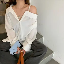 Shirts Women Design Pure Color Off Shoulder Autumn Camisas Single Breasted New Arrival Office Casual Popular Cozy Chic Preppy