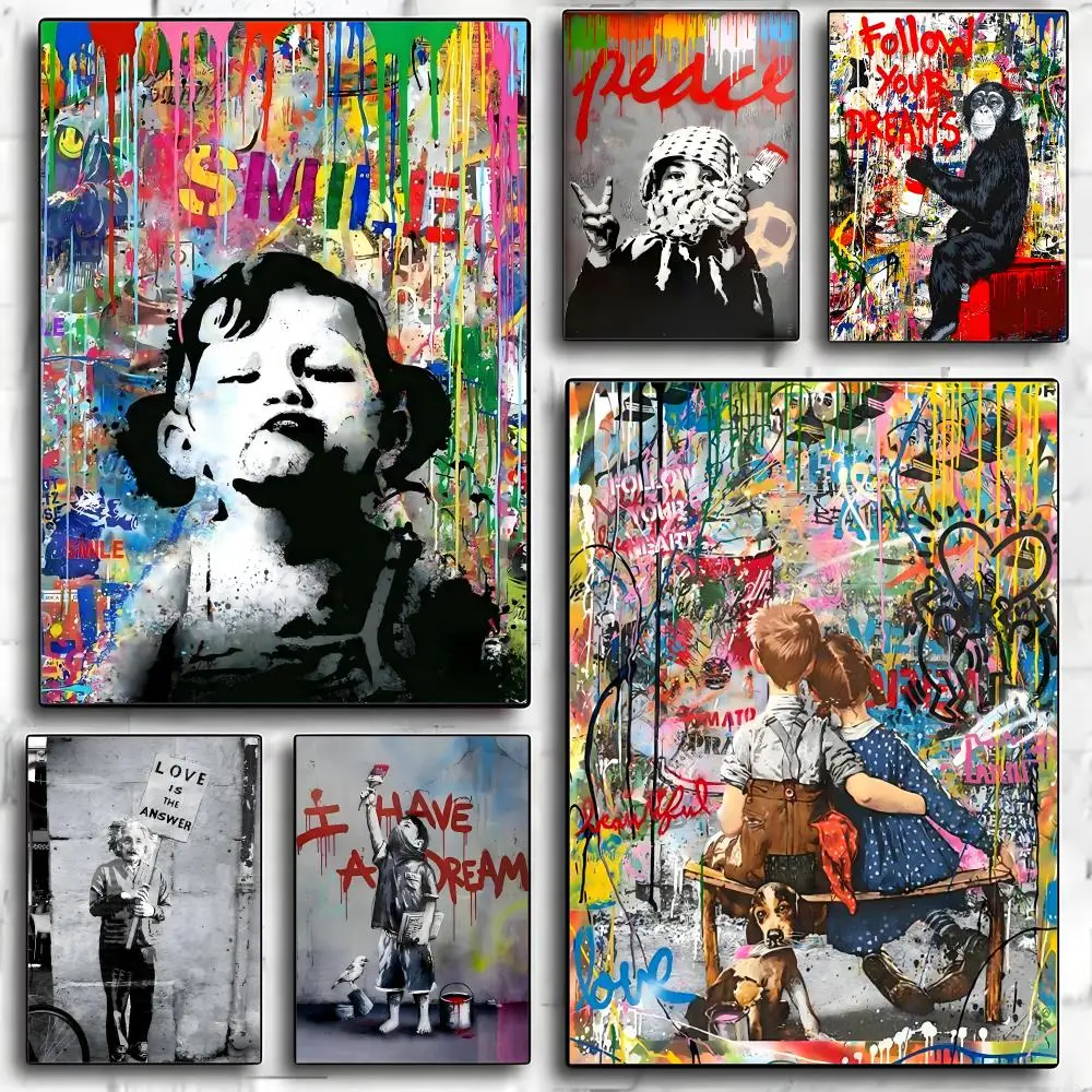Affiche de graffiti de rue Banksy, autocollants décoratifs pour murs, impression photo murale pour la décoration de la maison, du salon, du couloir