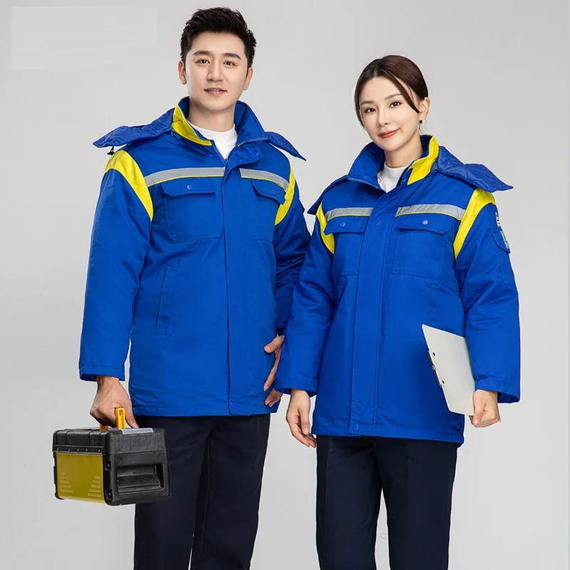 Gas Station Work Clothing Reflective Stripe Employees Safety Cargo Jacket Coat Anti-static Winter Cotton Padded Working Suit 4xl