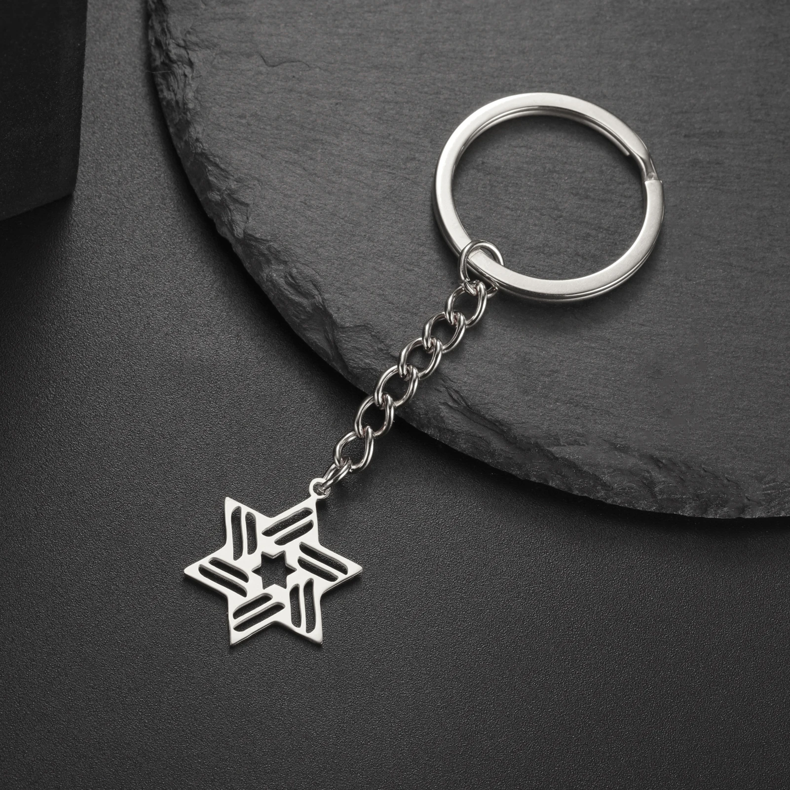 Lucktune Star of David Jewish Symbol Keychain Stainless Steel Hexagram Bible Pendant Key Chain for Women Men Jewelry Gift New In