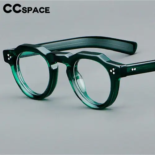 Imagen 2 del producto Montura de gafas de acetato redonda Vintage para mujer, gafas ópticas transparentes con remaches a la moda, gafas graduadas de tendencia para hombre 57171