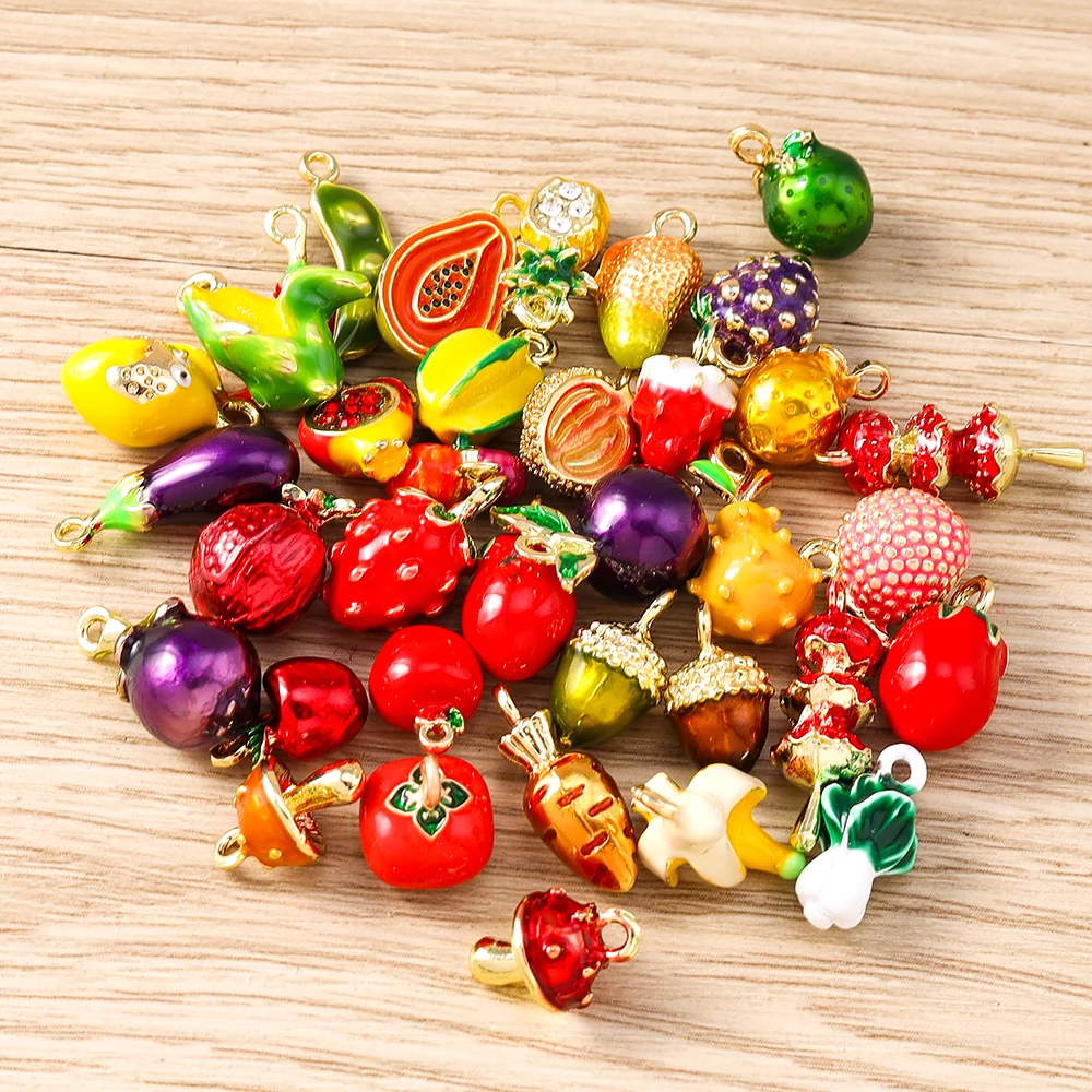 Tusember 5 Stück niedliche Frucht-Anhänger, Apfel, Zitrone, Mango, Kirsche, Ananas, Erdbeere, Charm-Perlen, passend für Original-Armbänder, DIY-Schmuck – Detail 1