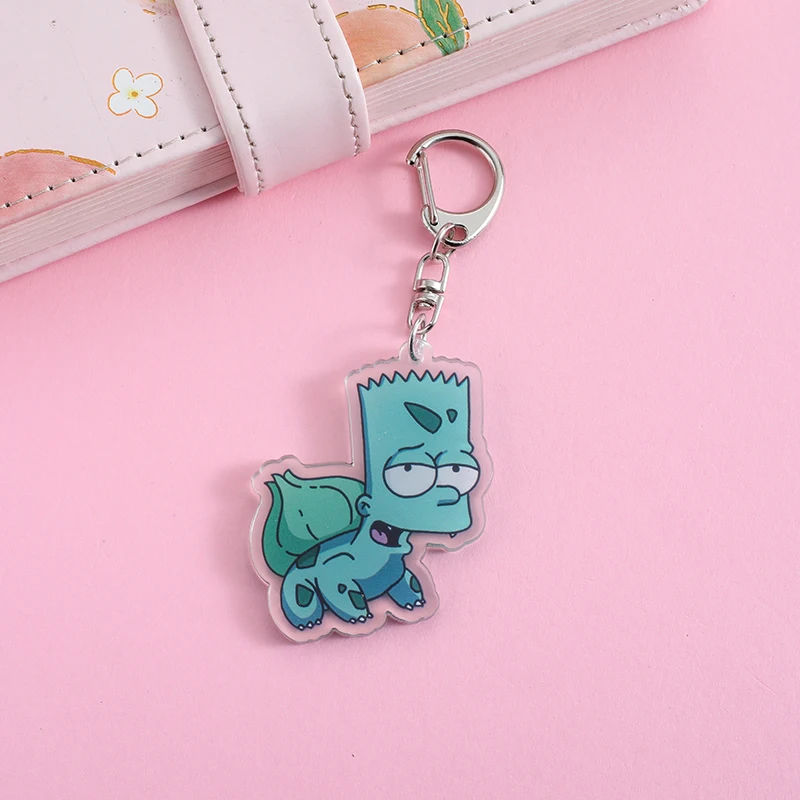 Simpsons Anime Lilo and Stitch Pendant Keychains Holder Car Key Chain Key Ring Mobile Phone Bag Hanging Jewelry Gifts