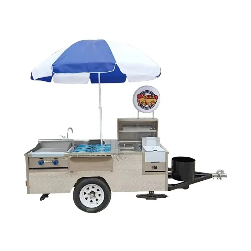 Fully Equipped Custom Stainless Steel Hot Dog Cart, Factory Price Mobile Street Vending Food Cart
