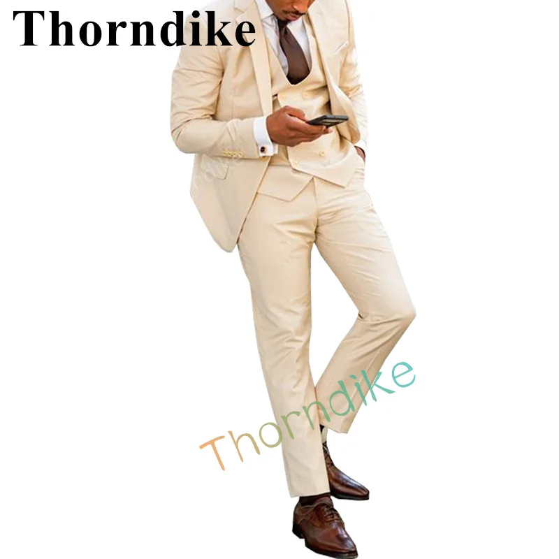 

Thorndike Casual Men Wedding Suit Groom Tuxedo Jacket Set Custom Made Shawl Lapel Patchwork Blazer Vest Pants