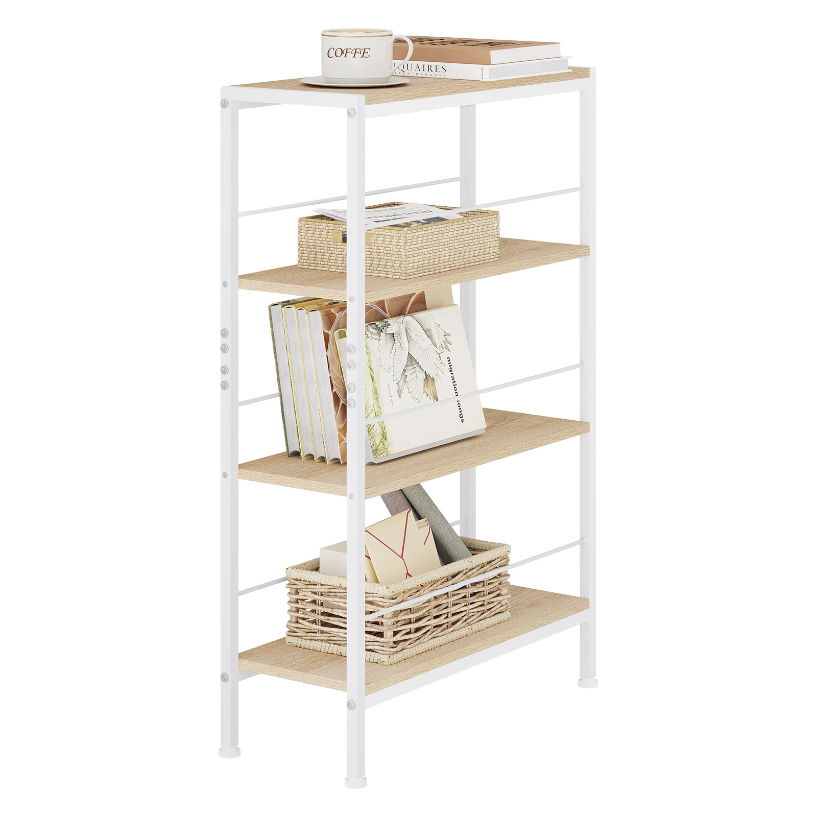 WOLTU Bücherregal mit 4 Ebenen, schmales Stehleiterregal für Wohnzimmer, Küche, Zuhause, Schuh-Organizer