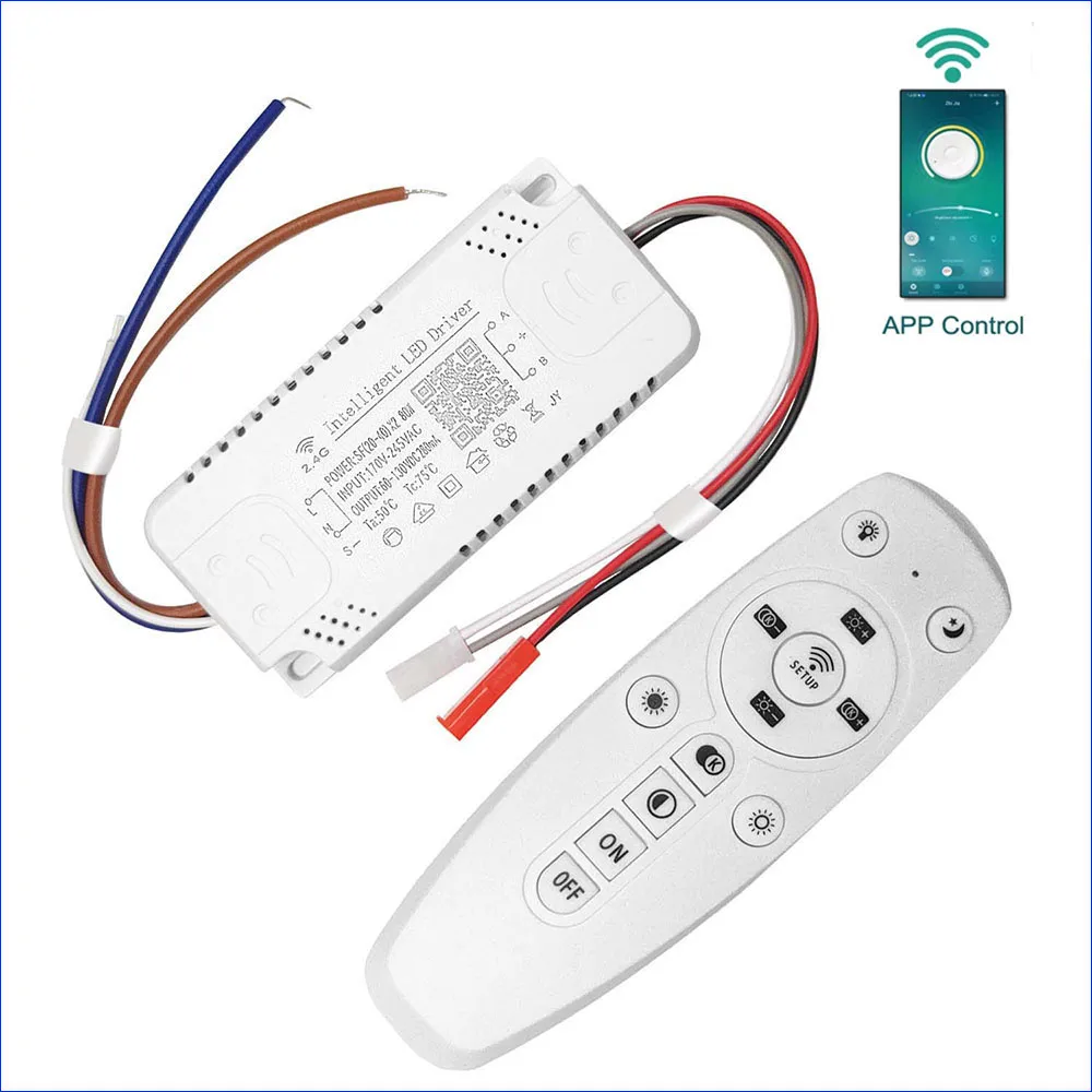 Dimmable Driver LED Inteligente, Chandelier Transformer, Fonte de Alimentação, 2.4G Remoto, Controle App, AC 220V, 20-40W × 2, 40-60W × 4