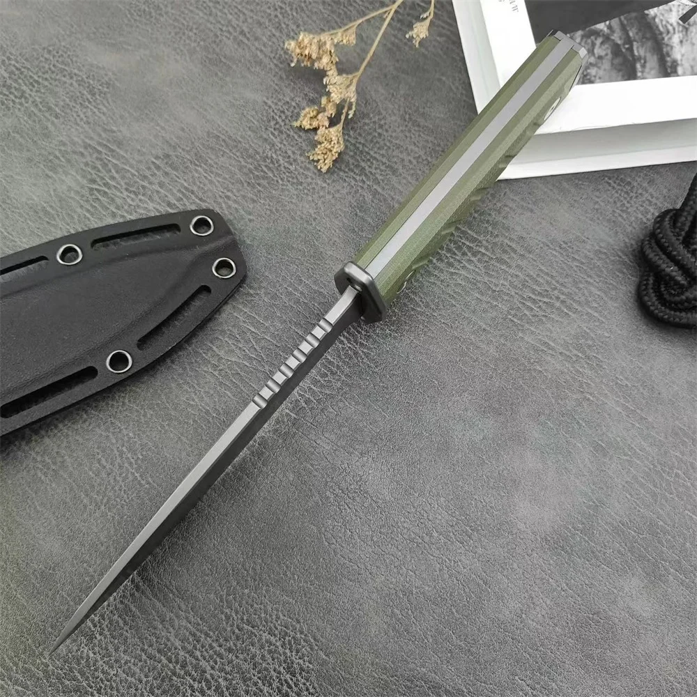 Model 0006 Fixed Blade Knife D2 Clip Point Blade Green G10 Handles with Kydex Sheath Outdoor EDC Tactical Military Knife