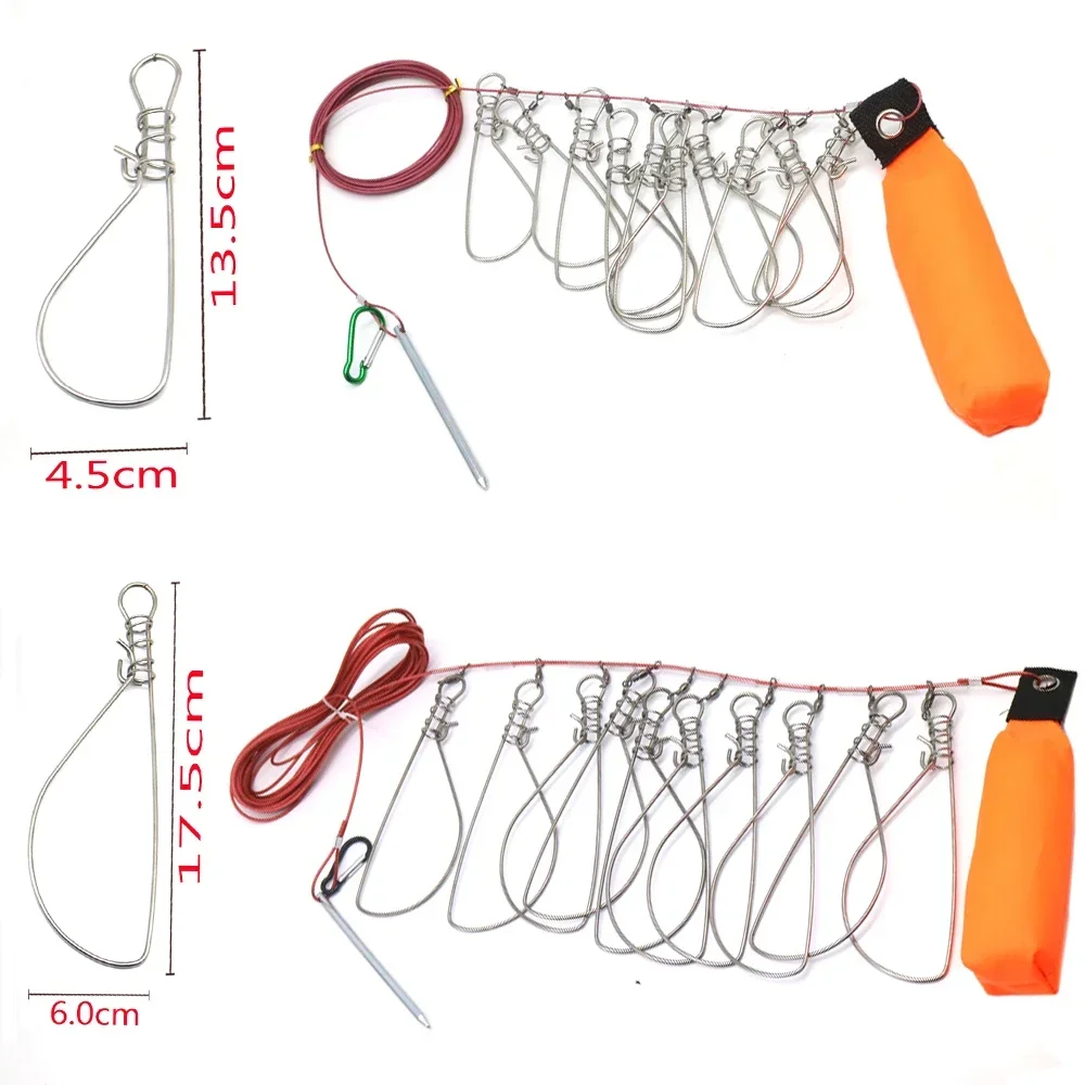 Metal Fishing Stringer Kit Live Fish Large Buckle Lock Holder with 10 Snaps Fishing tools