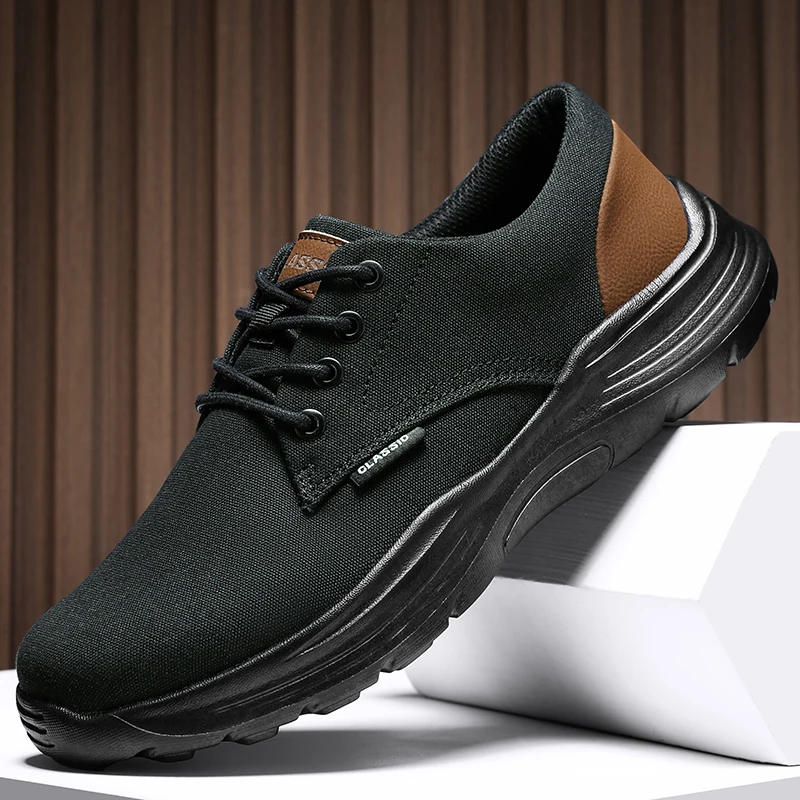 

Men's Khaki Canvas Work Shoes - Brown Hiking Shoes with Anti Slip Rubber Sole, Retro Lace Up Casual Sports Shoe Designer Shoes
