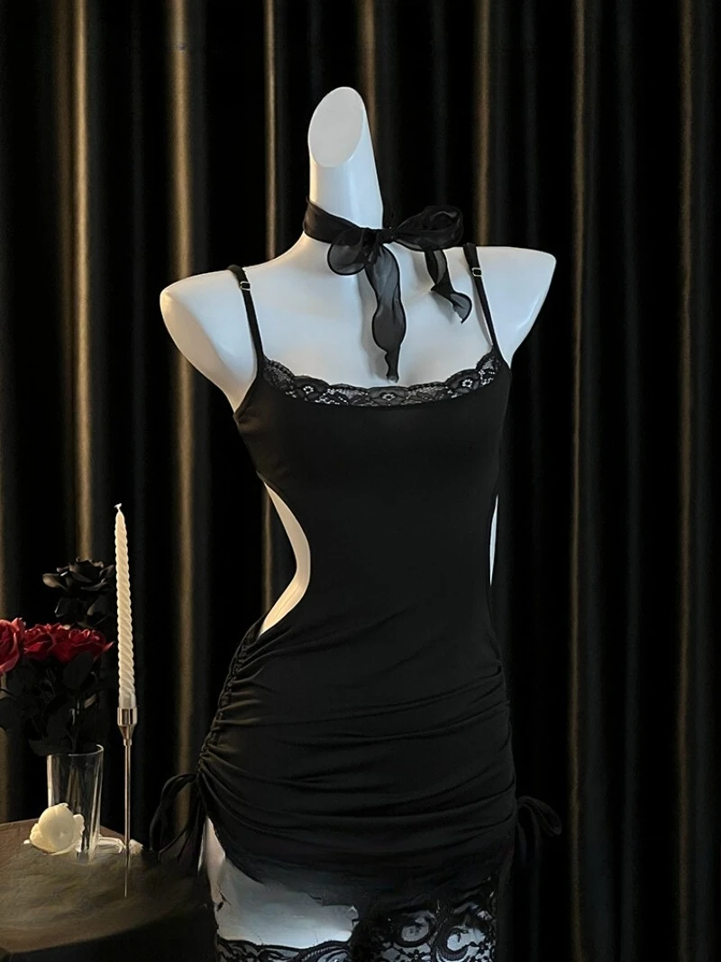 

Тонкая кружевная пижама на шнурке для женщин — повседневная облегающая ночная рубашка на тонких бретельках, элегантная и соблазнительная одежда для сна