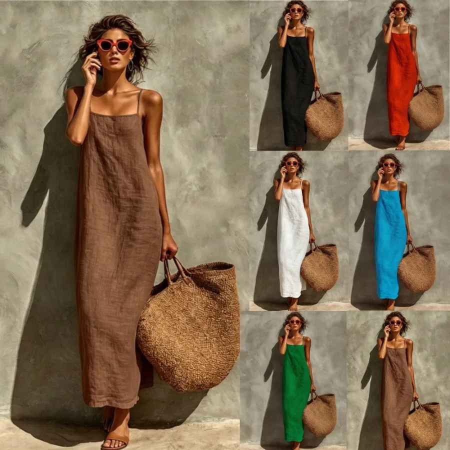 

【New style】 2026 European and American - summer solid color suspender dress casual loose slimming base dress for women's wear