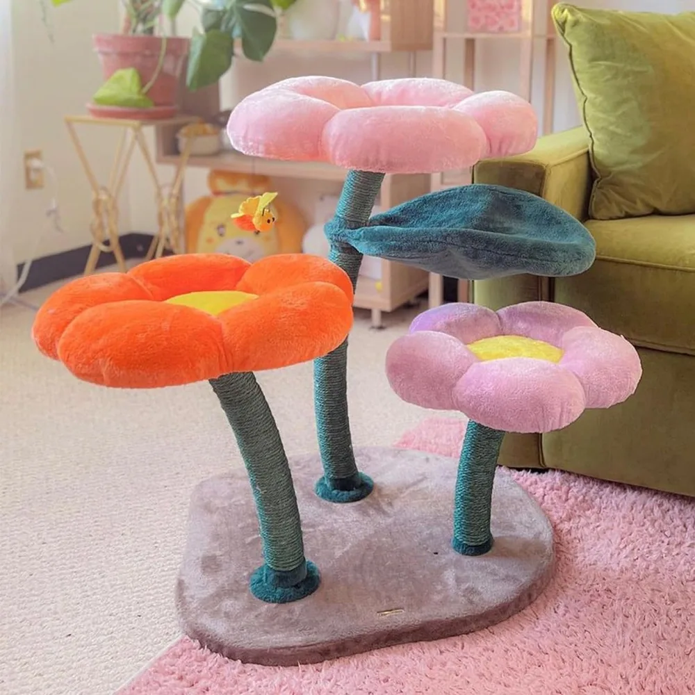 Flower Cat Tree Cute Cat Tower With 3 Flower Platforms Tree for Cats Trees Modern Home Decoration Castle Towers Pet Cat tree