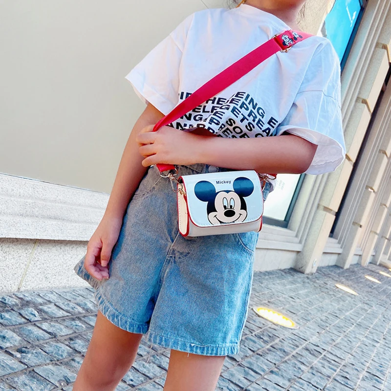 Disney minnie mickey bolsa de ombro infantil bonito dos desenhos animados bolsa crossbody meninos e meninas mini bolsa quadrada moda moeda bolsa